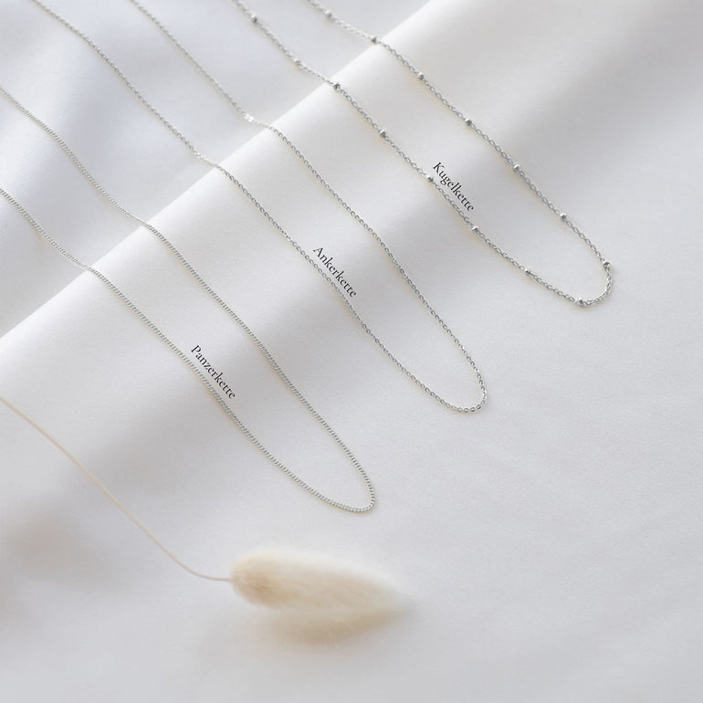 Kettenauswahl aus 925 Sterlingsilber: Panzerkette, Ankerkette, Kugelkette