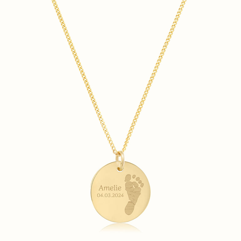 Personalisierte Kette mit Handabdruck und Fußabdruck Gravur. Erhältlich in Gold und Silber, das perfekte Geschenk zur Geburt | Emma & Marie