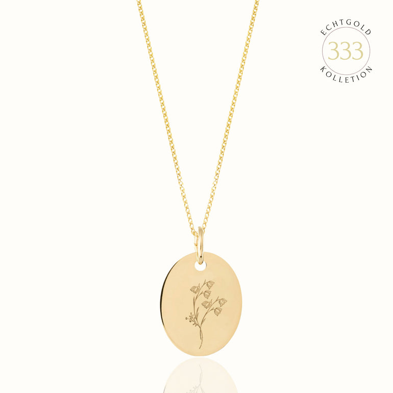 Personalisierte 333er Echtgold Kette mit Geburtsblumen Gravur | Emma & Marie Schmuck