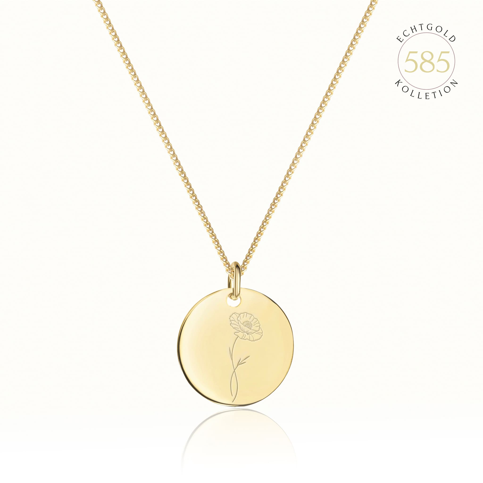 Personalisierte 585er Echtgold Halskette mit Geburtsblumen Gravur.