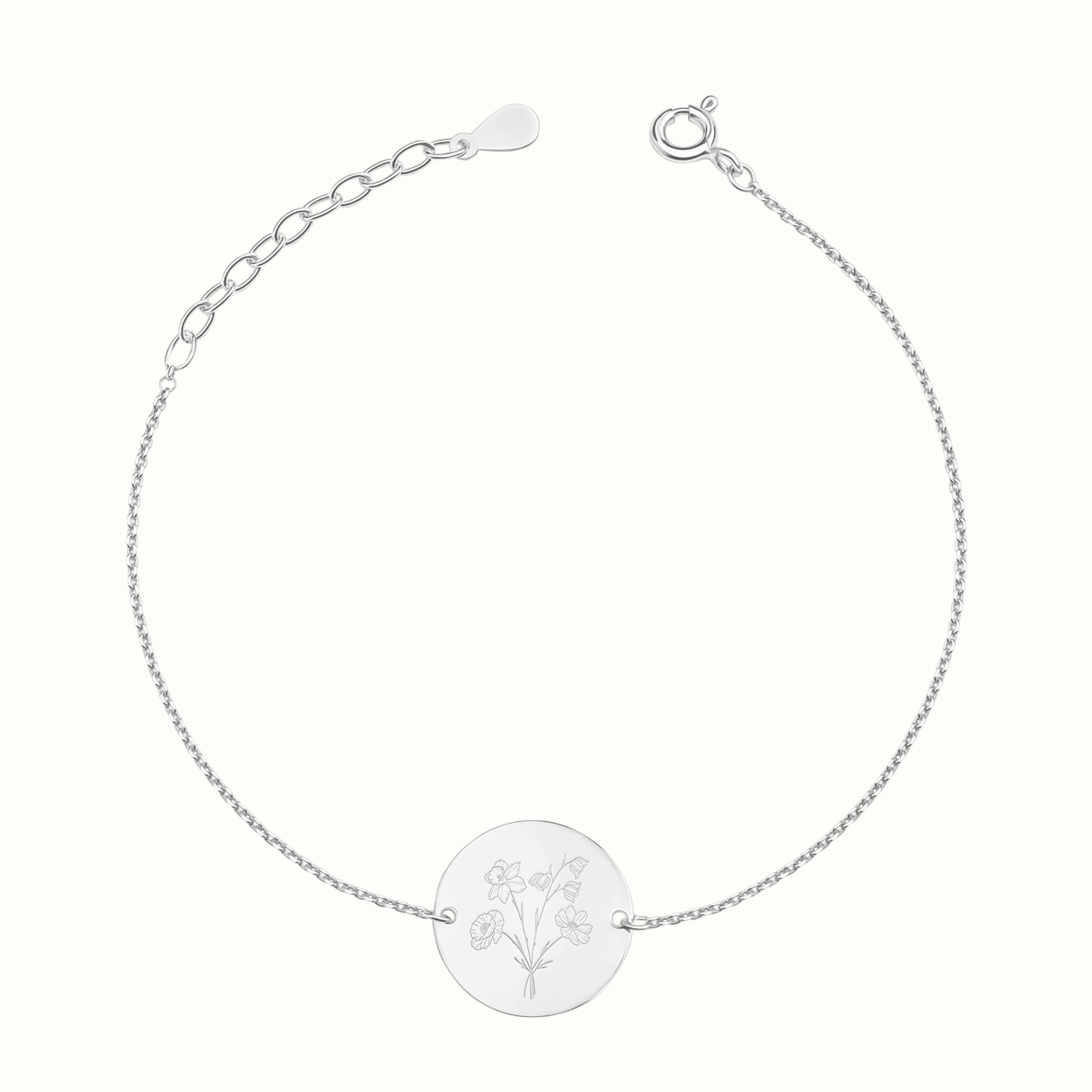 Armband mit Geburtsblumenstrauß Gravur 925 Sterlingsilber