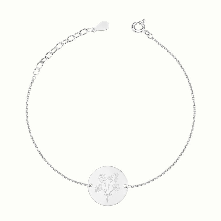 Armband mit Geburtsblumenstrauß Gravur 925 Sterlingsilber