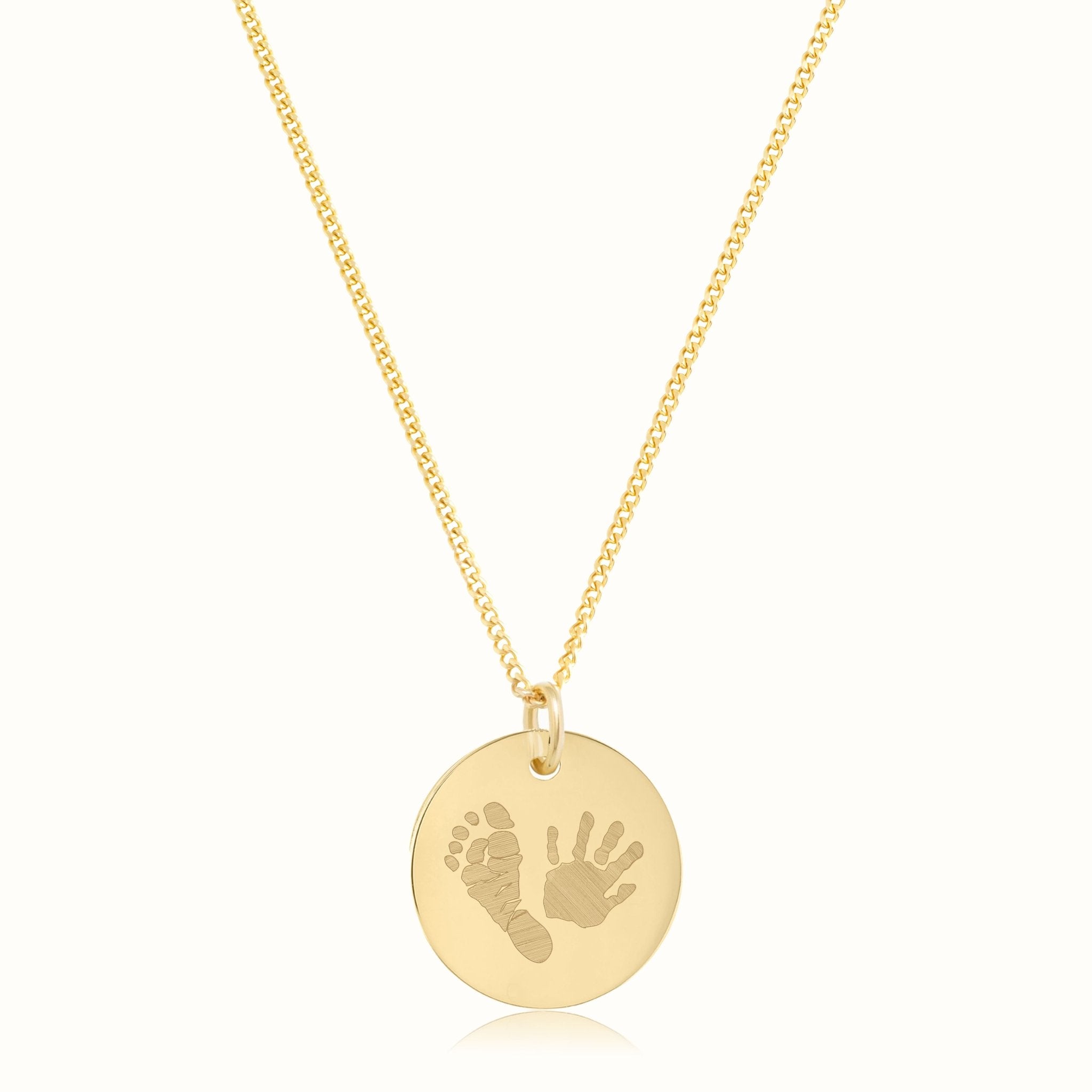 Personalisierte Kette mit Handabdruck und Fußabdruck Gravur. Erhältlich in Gold und Silber, das perfekte Geschenk zur Geburt | Emma & Marie