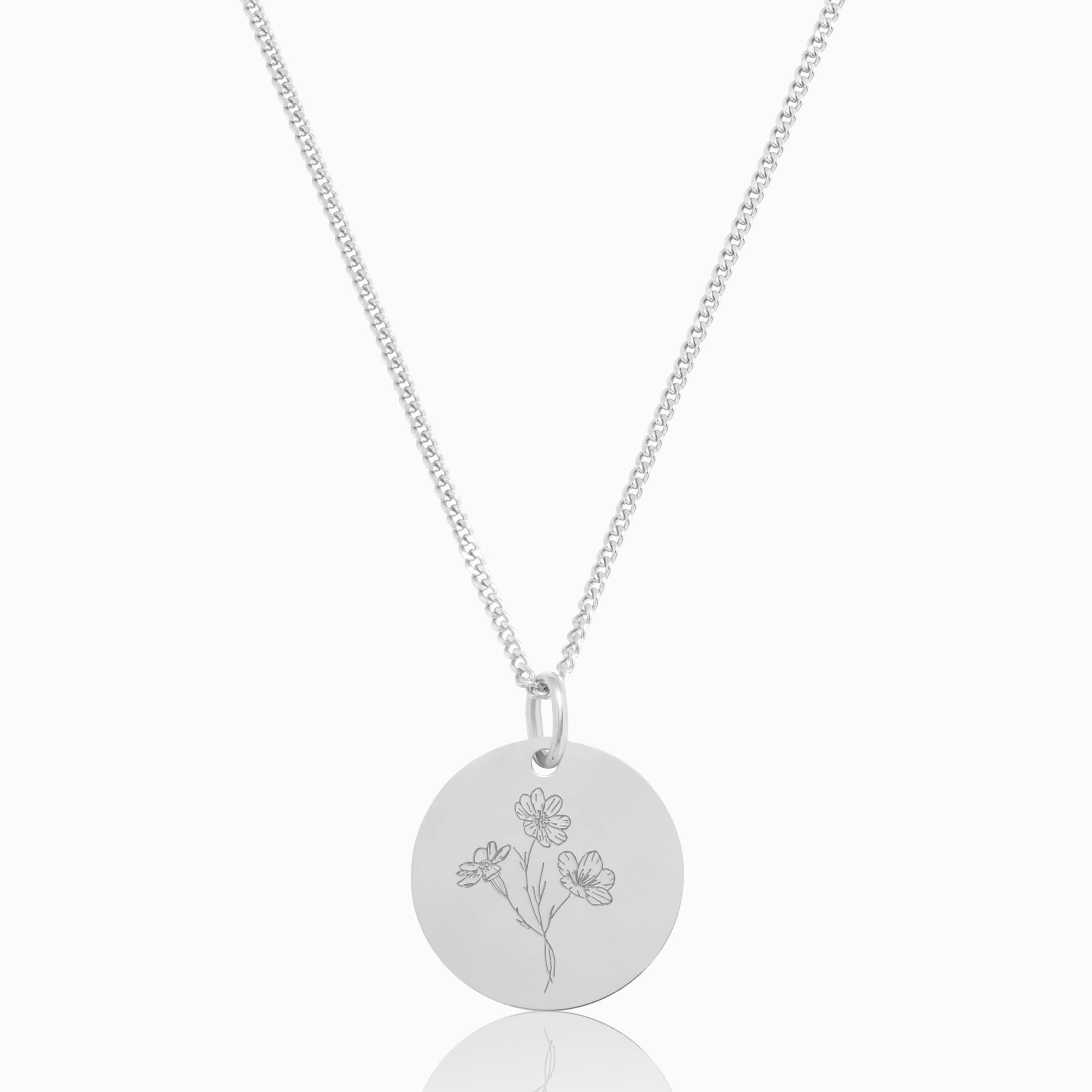 Kette mit Geburtsblumen Gravur aus 925 Silber. Personalisierte Familien Kette | Emma & Marie